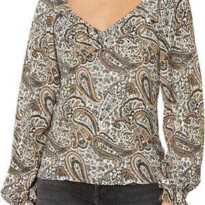 NWT Michael Kors Ruched Puff Sleeve Paisley Top Petite Small PS